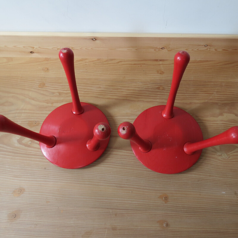 Pair of vintage stools for Habitat in red pinewood