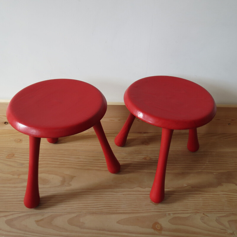 Pair of vintage stools for Habitat in red pinewood