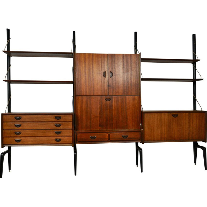 Modular vintage system for Wébé in teak and brass 1950