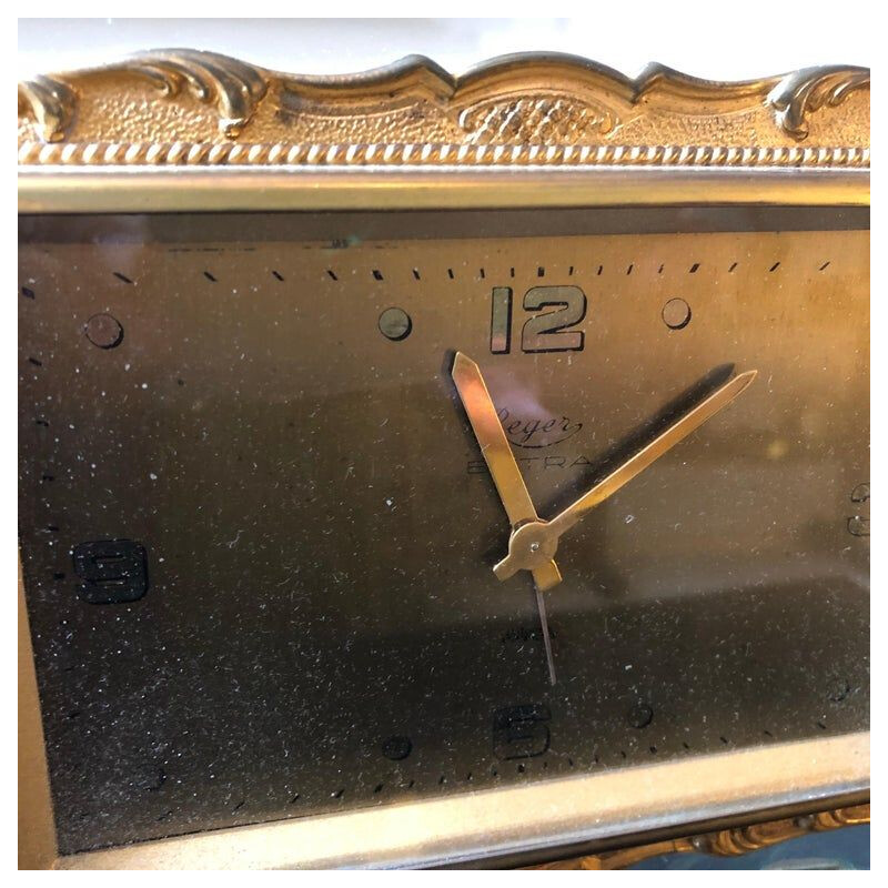 Vintage italian table clock in glass and brass 1950s