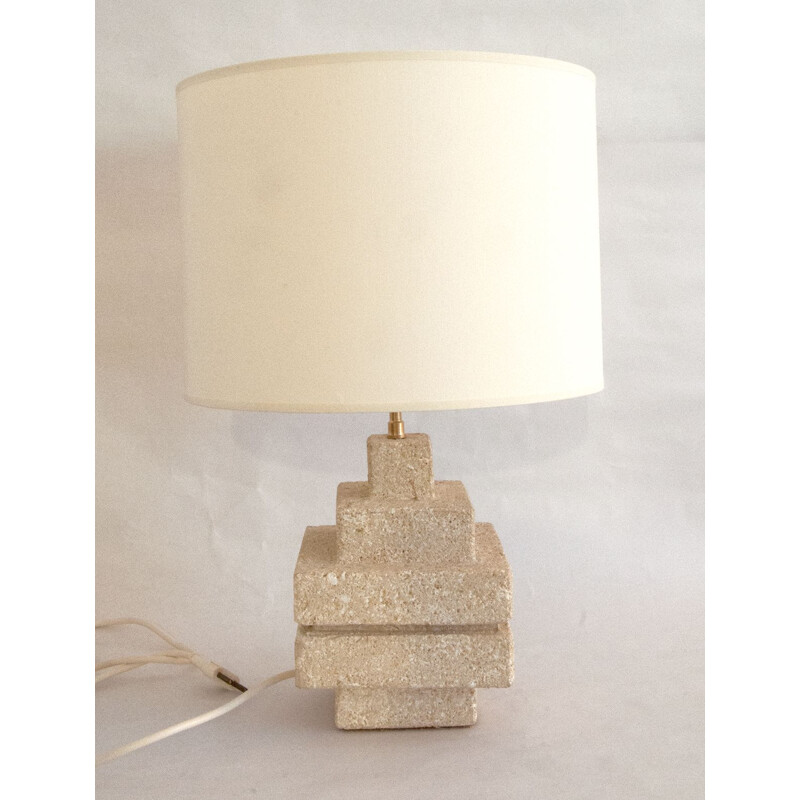 Lampe vintage française en pierre beige 1970