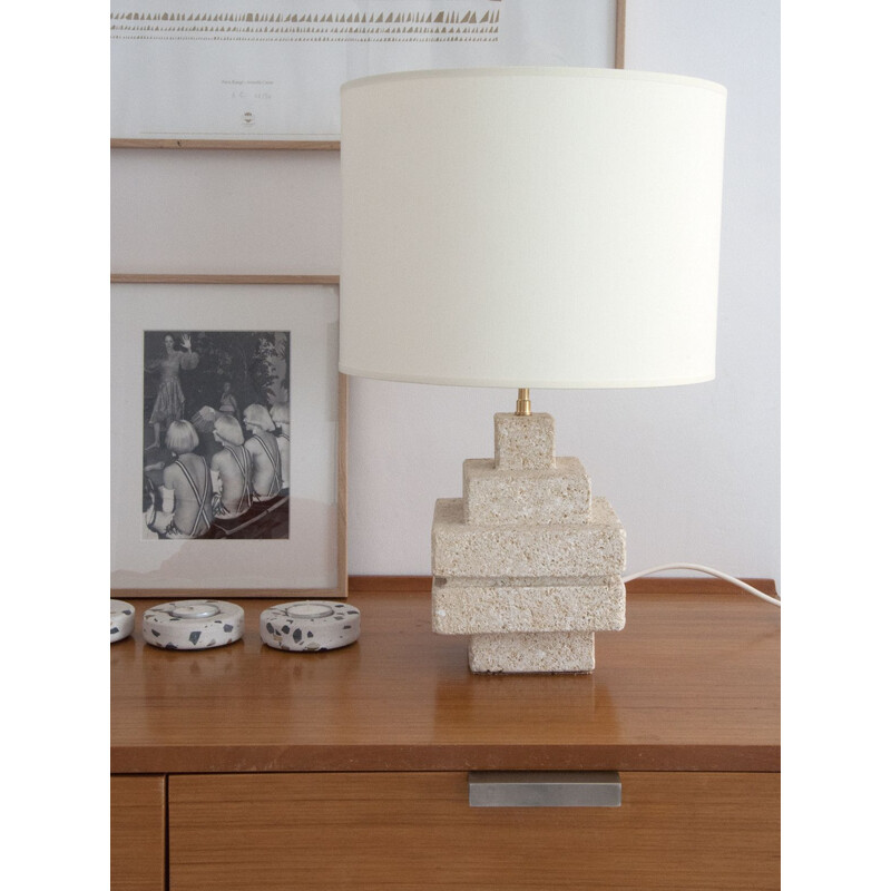 French vintage beige stone lamp 1970