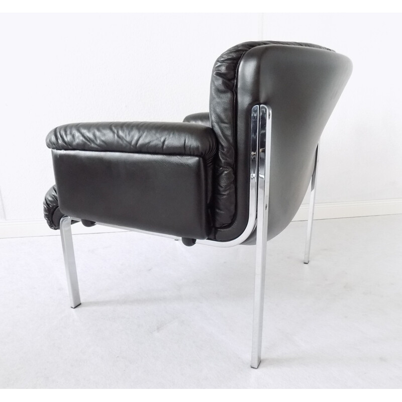 Vintage Eurochair armchair for Girsberger in black leather 1970