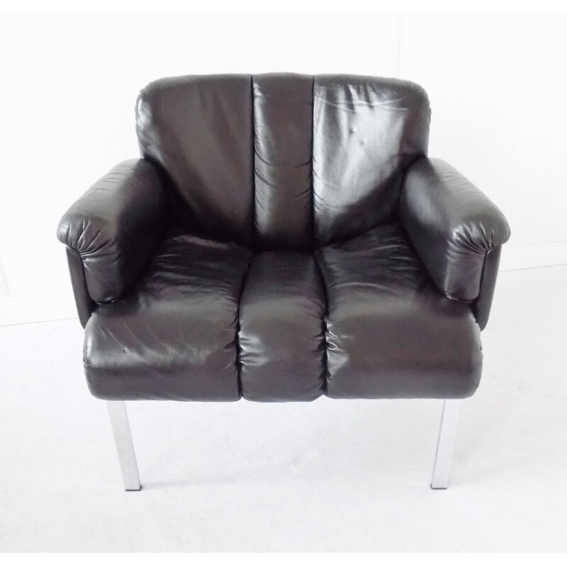 Vintage Eurochair armchair for Girsberger in black leather 1970