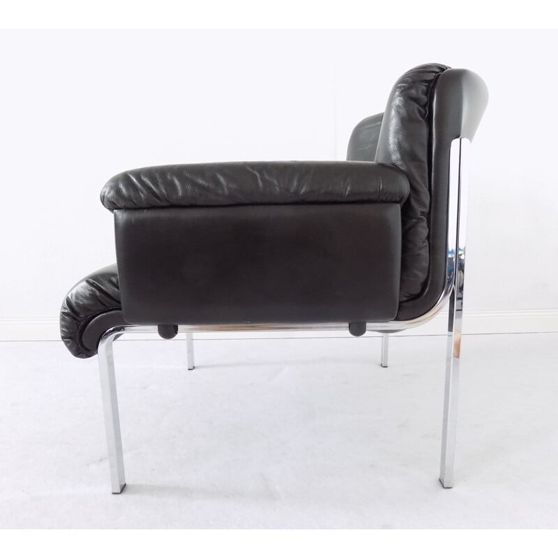 Vintage Eurochair armchair for Girsberger in black leather 1970