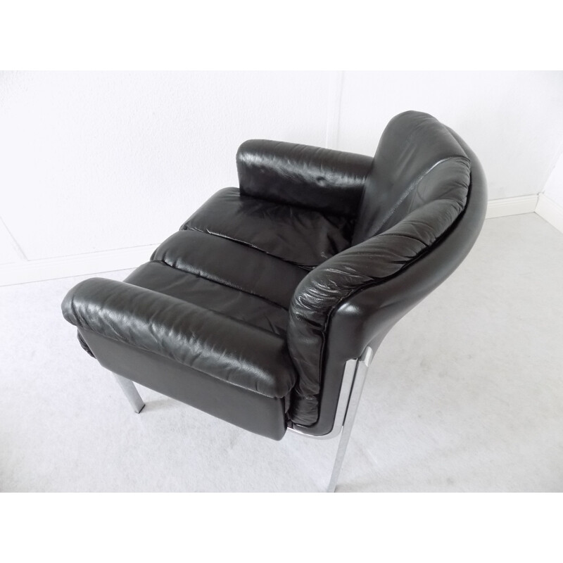 Vintage Eurochair armchair for Girsberger in black leather 1970
