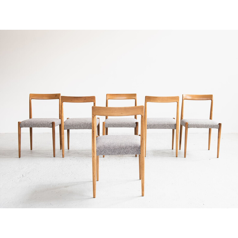 Set of 6 vintage chairs for Lübke in solid wood and grey fabric 1960