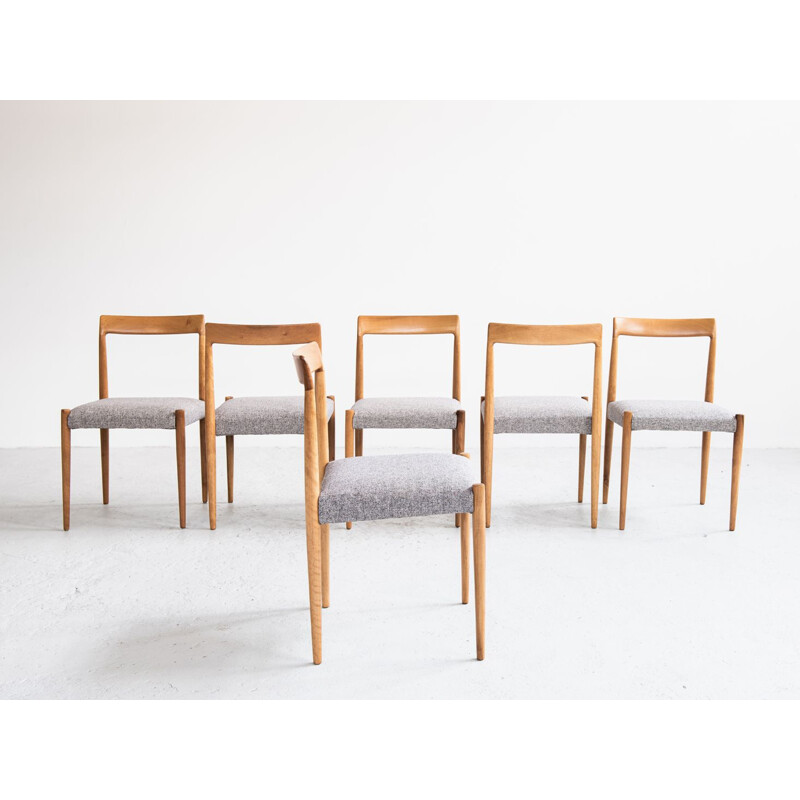 Set of 6 vintage chairs for Lübke in solid wood and grey fabric 1960