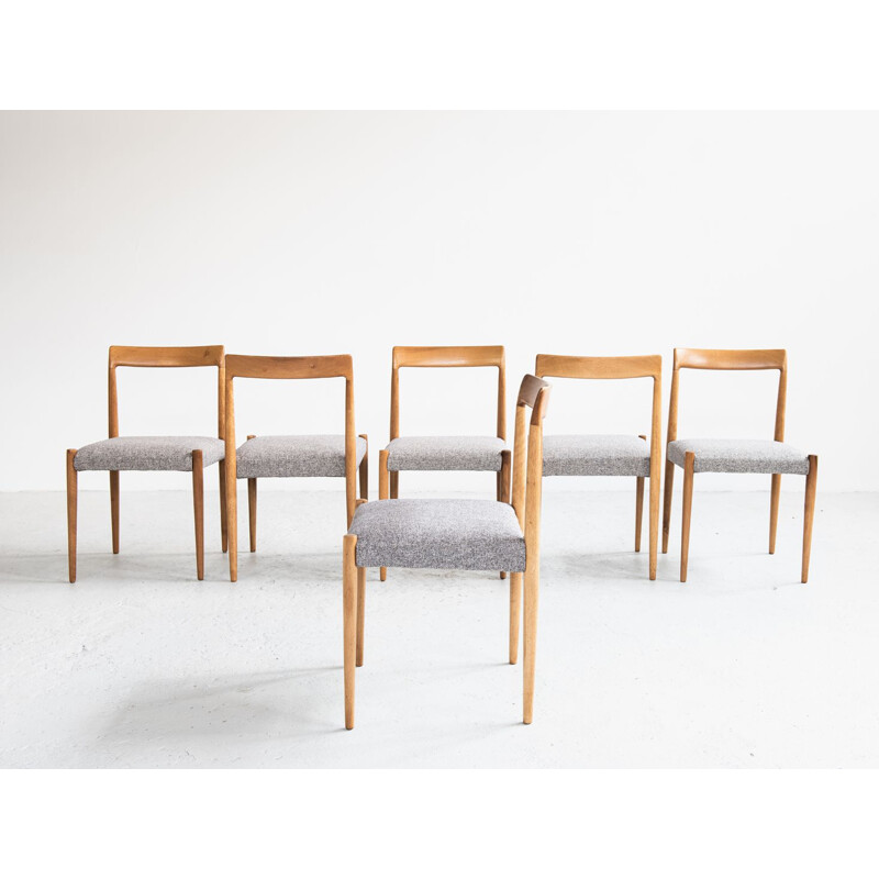 Set of 6 vintage chairs for Lübke in solid wood and grey fabric 1960