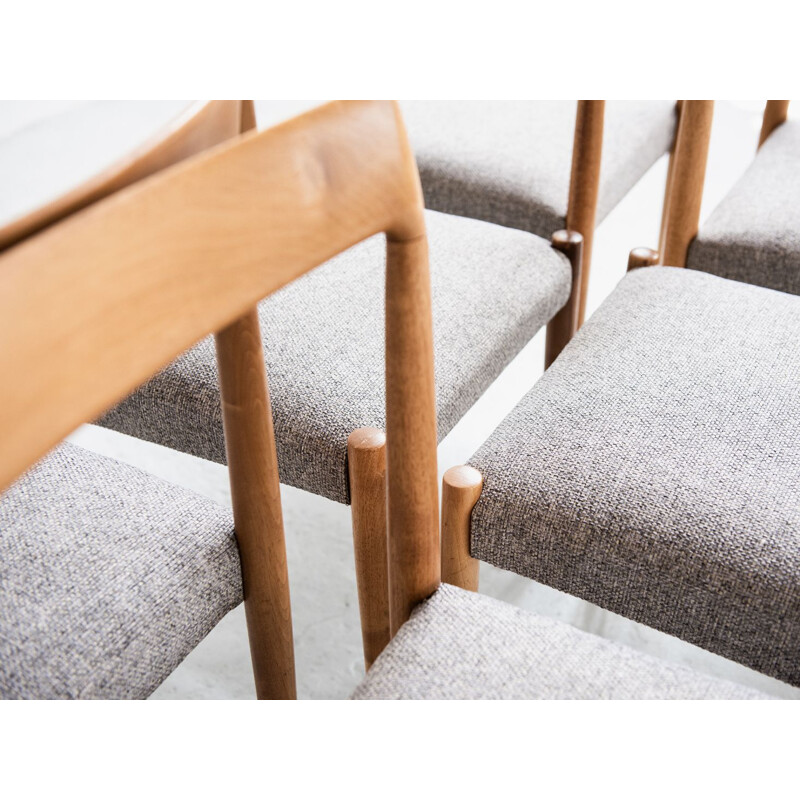 Set of 6 vintage chairs for Lübke in solid wood and grey fabric 1960