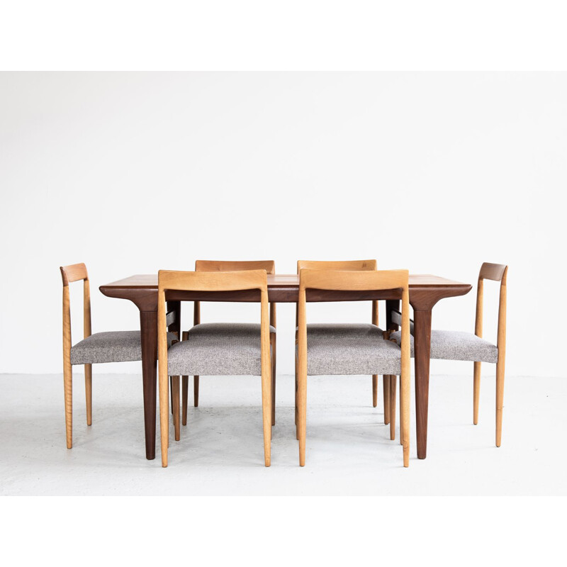 Suite de 6 chaises vintage pour Lübke en bois massif et tissu gris 1960