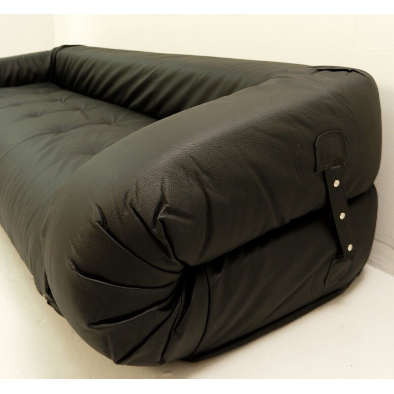 Vintage Anfibio sofa by Alessandro Becchi for Giovannetti Collezioni in black leather 1970