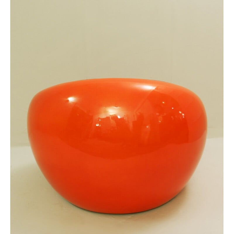 Vintage Egg Pod Ball armchair by Aarnio in orange fiberglass and black leatherette 1960