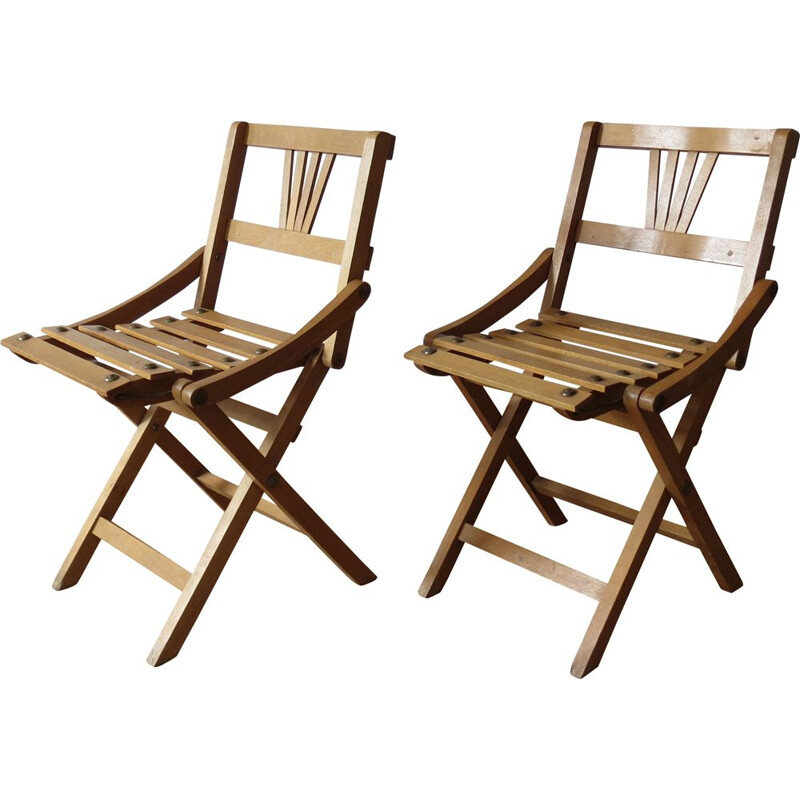 Pair of vintage folding chairs for Sfinx Filakova in beechwood 1940s