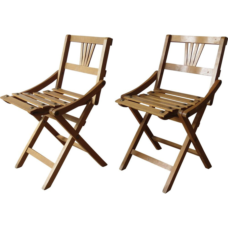 Paire de chaises vintage pliantes pour Sfinx Filakova en hêtre 1940