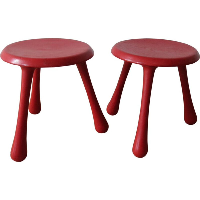 Pair of vintage stools for Habitat in red pinewood