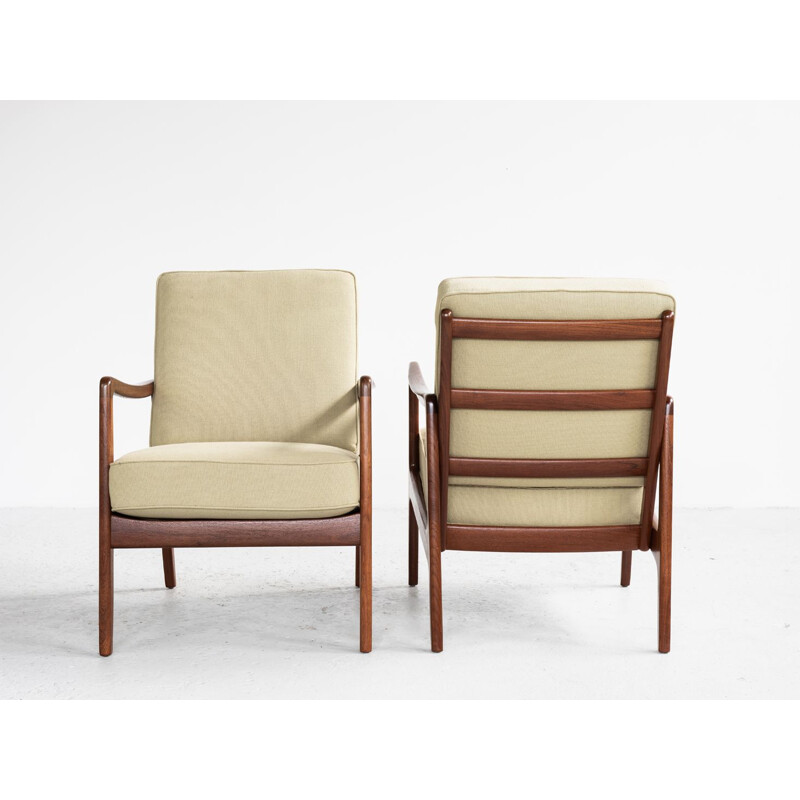 Pair of vintage armchairs for France & Son in teak and green fabric 1960s