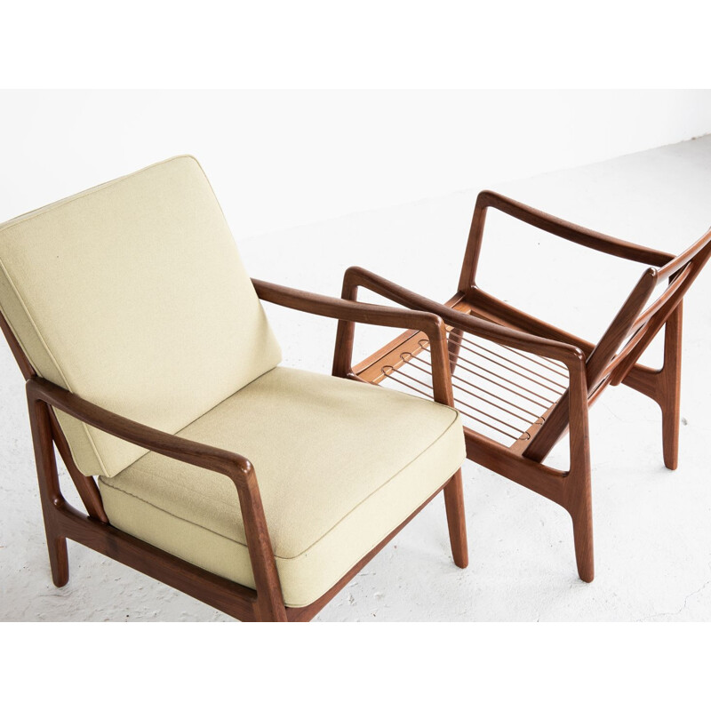 Pair of vintage armchairs for France & Son in teak and green fabric 1960s