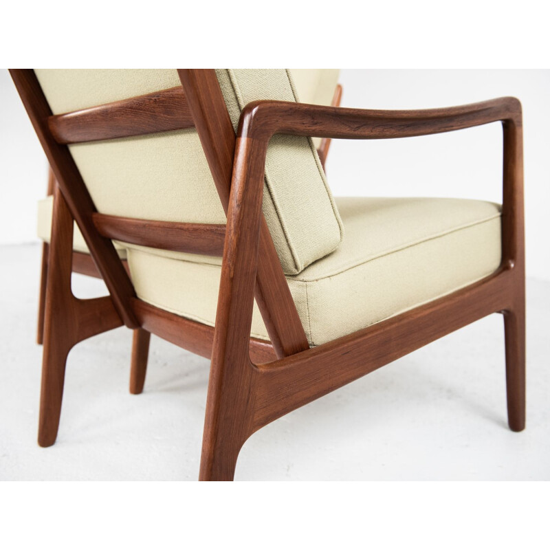 Pair of vintage armchairs for France & Son in teak and green fabric 1960s