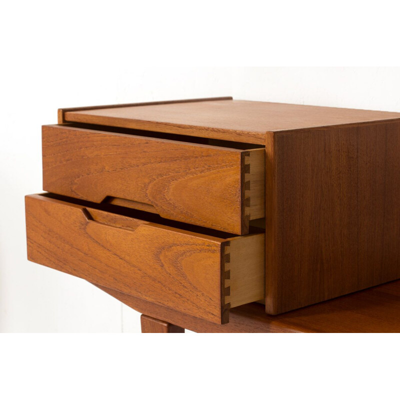 Vintage hallway set in teak with mirror, table and drawer unit by Kai Kristiansen for Aksel Kjersgaard, 1960s