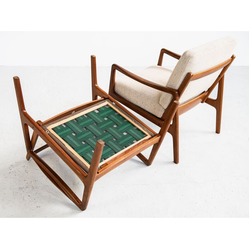 Paire de fauteuils vintage scandinaves pour France & Søn en teck et tissu beige 1960