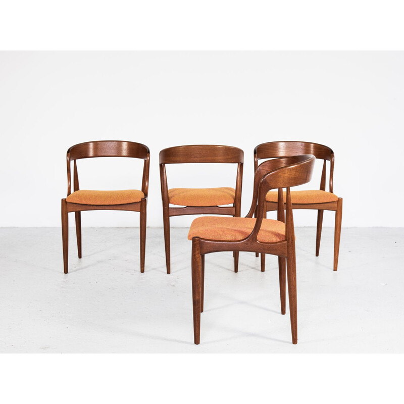 Ensemble de 4 chaises vintage en teck et tissu Hallingdal par Johannes Andersen pour Uldum