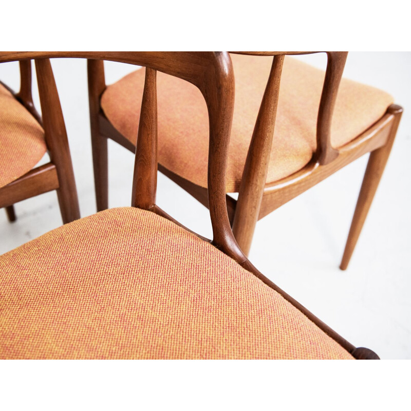 Ensemble de 4 chaises vintage en teck et tissu Hallingdal par Johannes Andersen pour Uldum