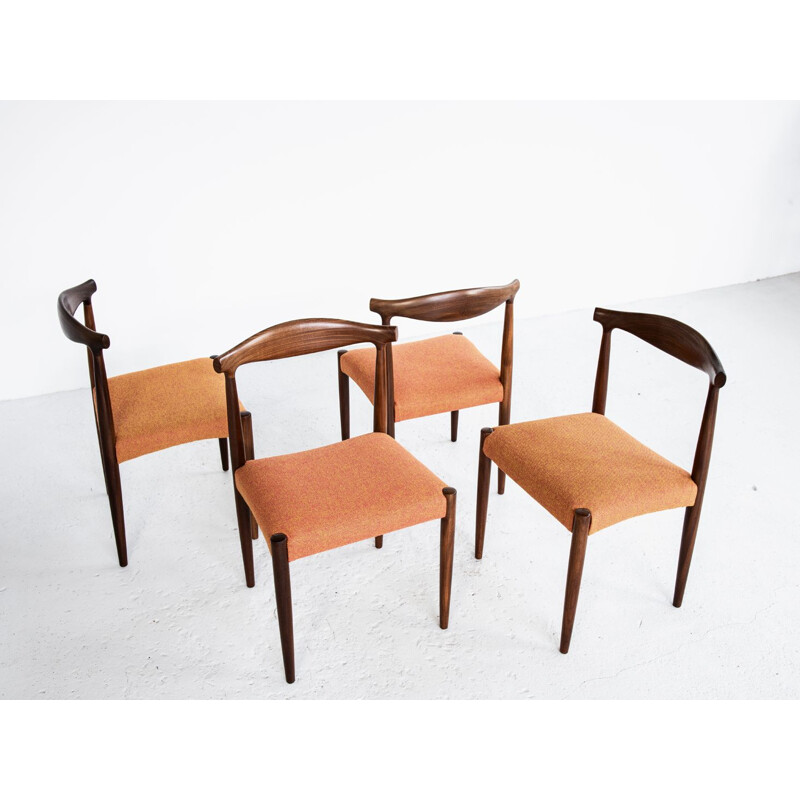 Ensemble de 4 chaises vintage en teck et tissu Hallingdal par Vamo Sønderborg 1960s