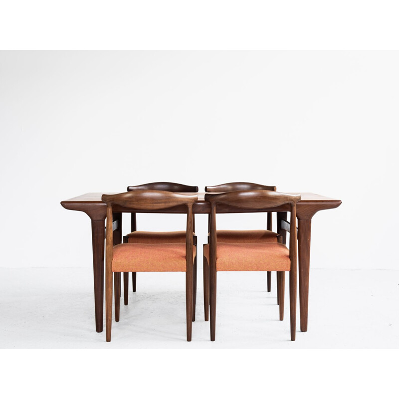 Set of 4 vintage chairs in teak and Hallingdal fabric by Vamo Sønderborg 1960s