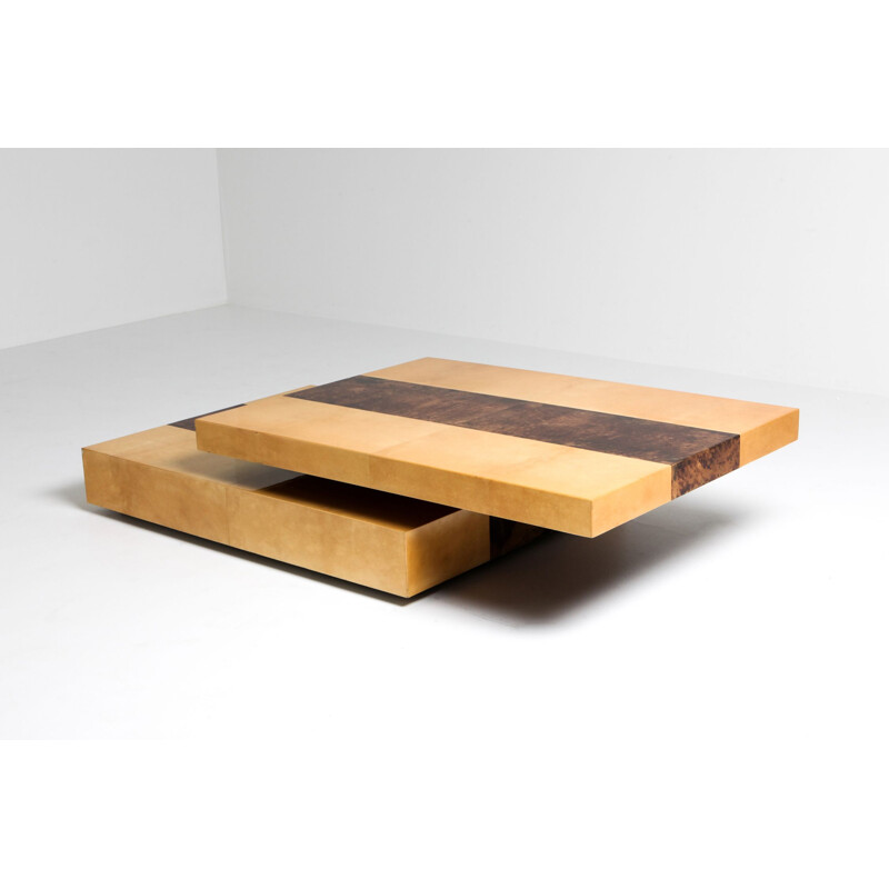 Vintage coffee table two-tier sliding by Aldo Tura 1970s