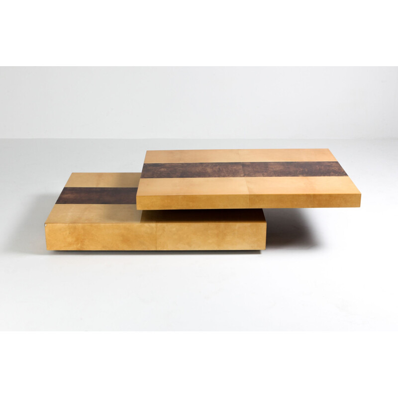 Vintage coffee table two-tier sliding by Aldo Tura 1970s