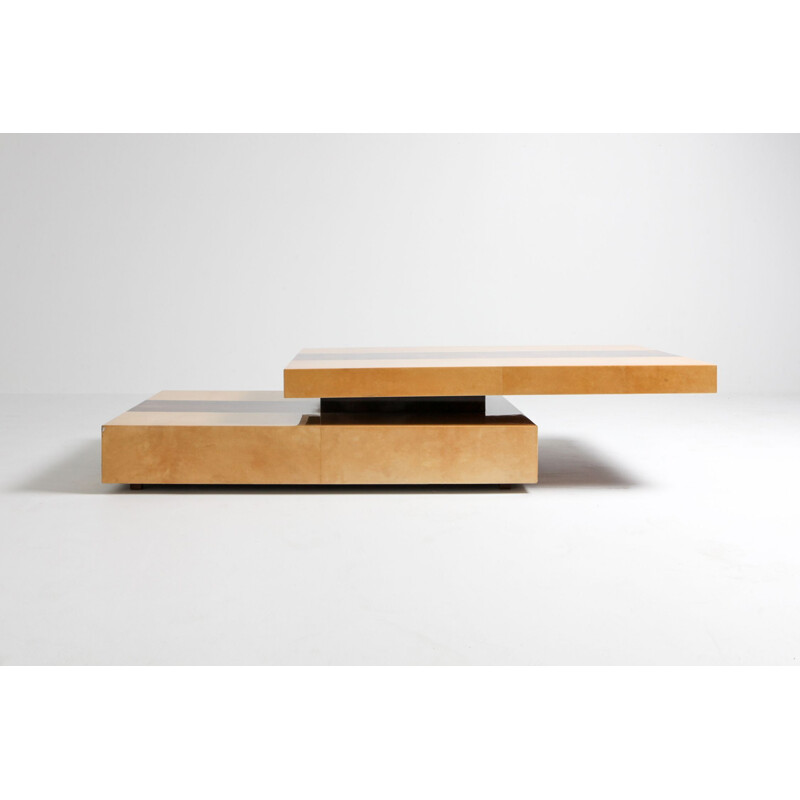 Vintage coffee table two-tier sliding by Aldo Tura 1970s