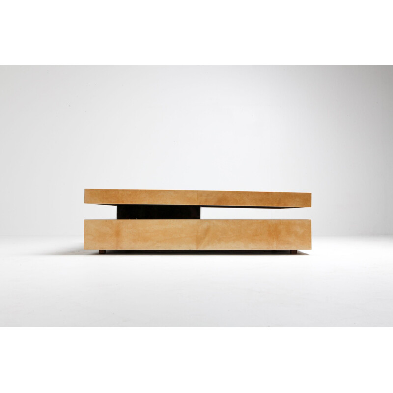 Vintage coffee table two-tier sliding by Aldo Tura 1970s