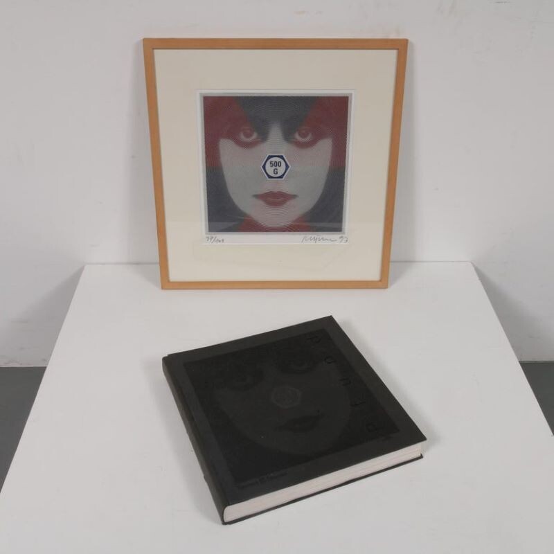 Vintage silkscreen with book "Weight and See" by Roger Pfund, Germany 1993