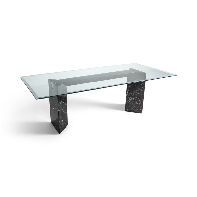 Vintage dining table in black marble by Lazzotti for Up&Up Italy 1990s