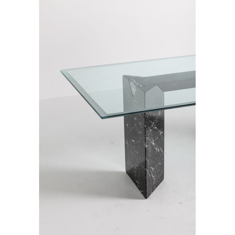Vintage dining table in black marble by Lazzotti for Up&Up Italy 1990s