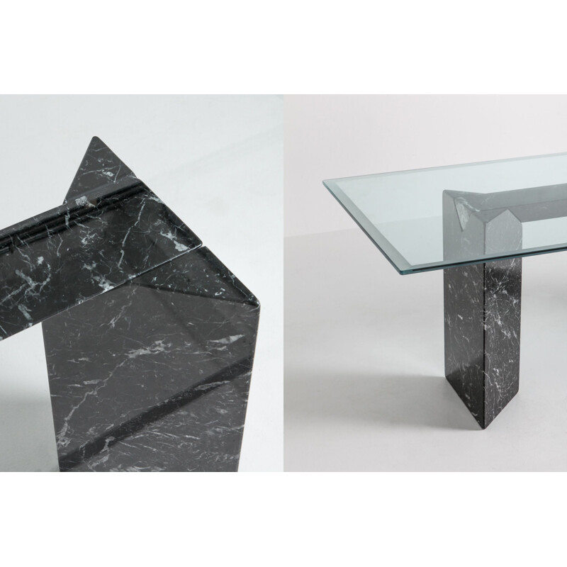 Vintage dining table in black marble by Lazzotti for Up&Up Italy 1990s