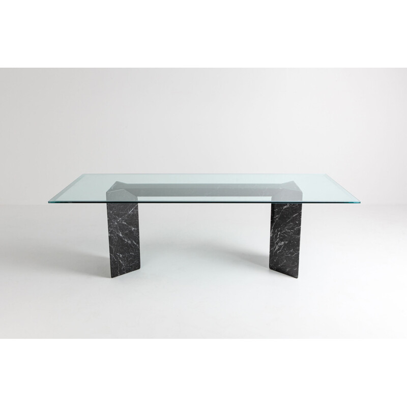 Vintage dining table in black marble by Lazzotti for Up&Up Italy 1990s