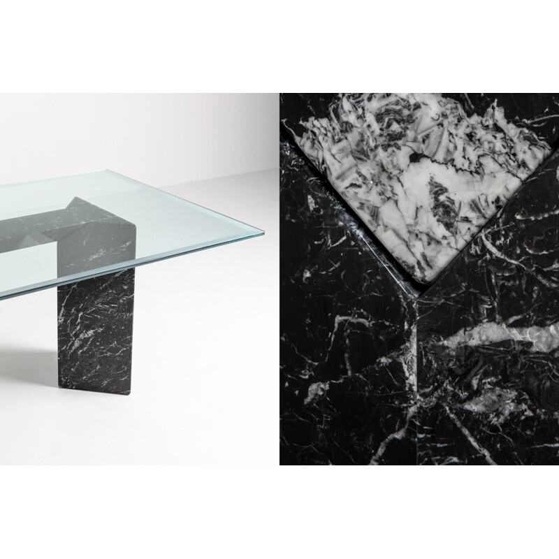 Vintage dining table in black marble by Lazzotti for Up&Up Italy 1990s