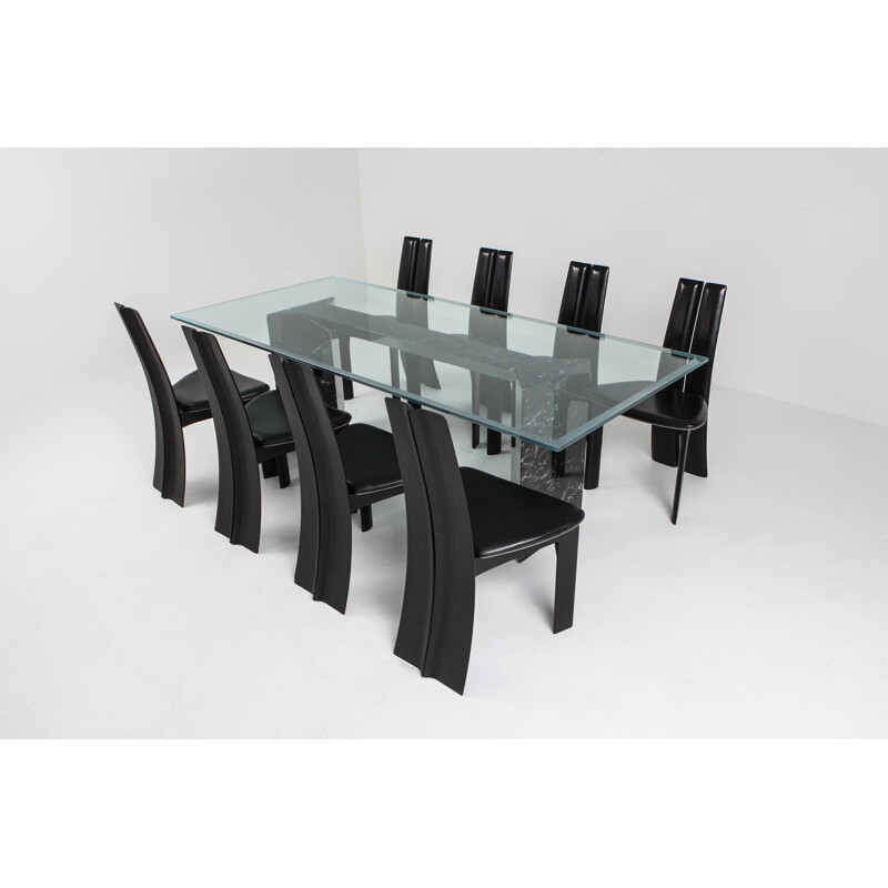 Vintage dining table in black marble by Lazzotti for Up&Up Italy 1990s