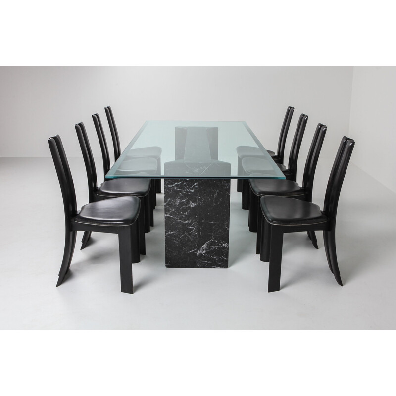 Table à repas vintage en marbre noir par Lazzotti pour Up&Up Italie 1990s