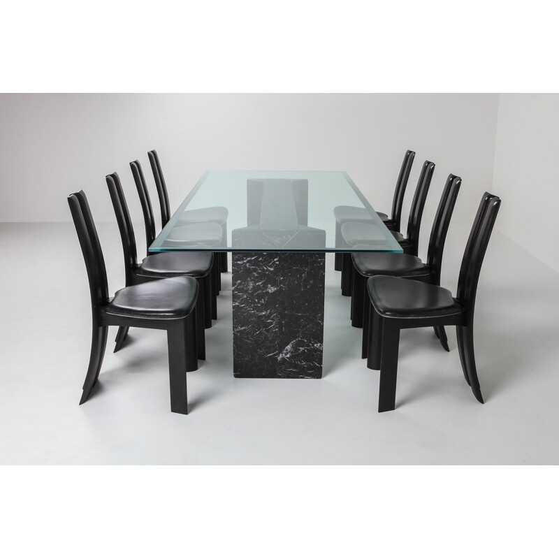 Vintage dining table in black marble by Lazzotti for Up&Up Italy 1990s