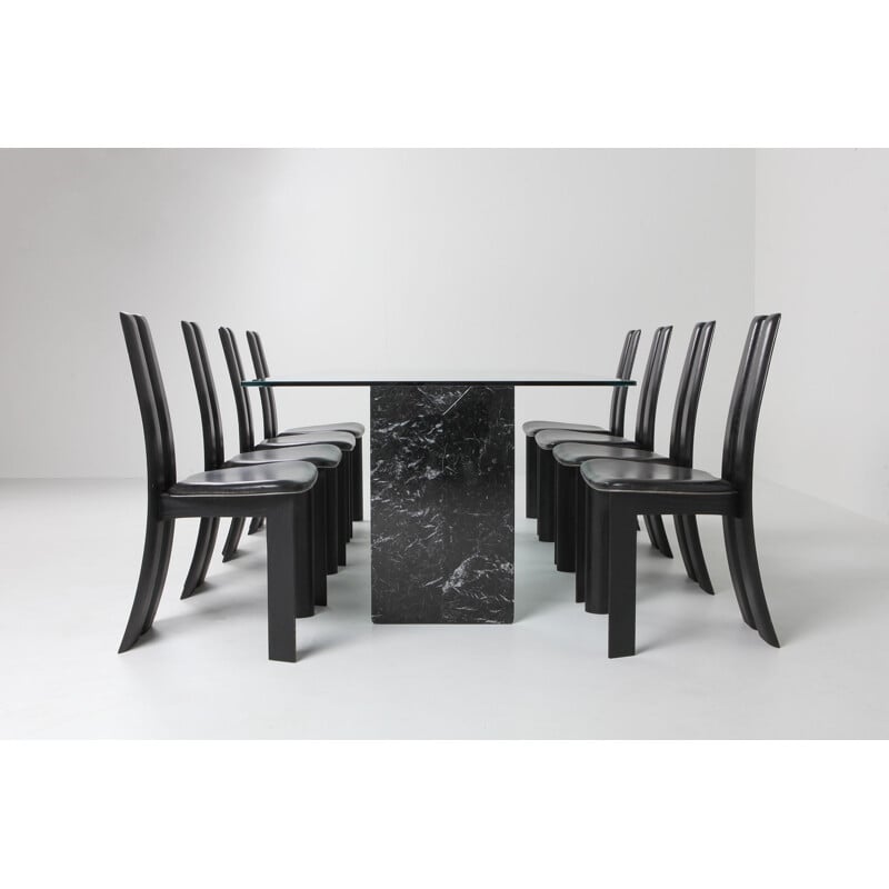 Vintage dining table in black marble by Lazzotti for Up&Up Italy 1990s