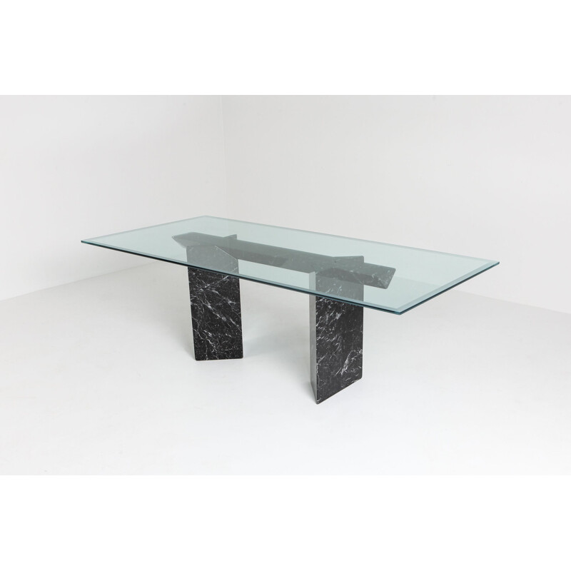 Vintage dining table in black marble by Lazzotti for Up&Up Italy 1990s