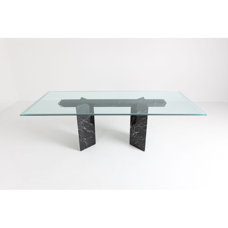 Vintage dining table in black marble by Lazzotti for Up&Up Italy 1990s