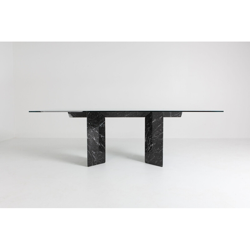 Table à repas vintage en marbre noir par Lazzotti pour Up&Up Italie 1990s