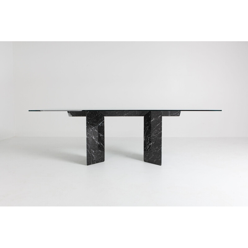 Vintage dining table in black marble by Lazzotti for Up&Up Italy 1990s