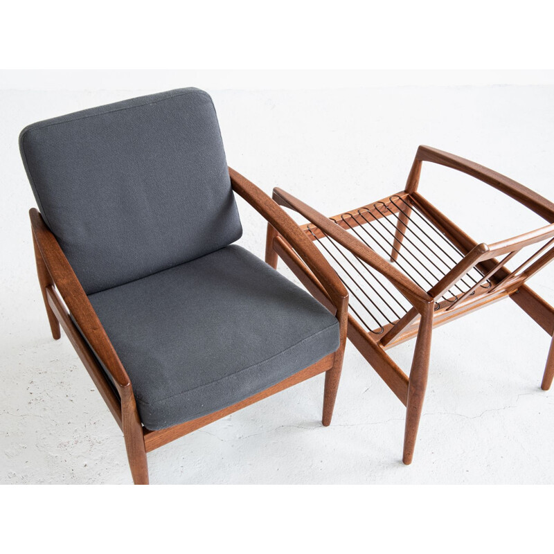 Pair of vintage easy chairs Paper Knife in teak by Kai Kristiansen for Magnus Olesen