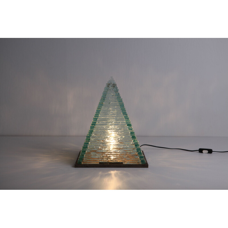 Vintage pair of pyramid glass lamps by Pia Manu 1970