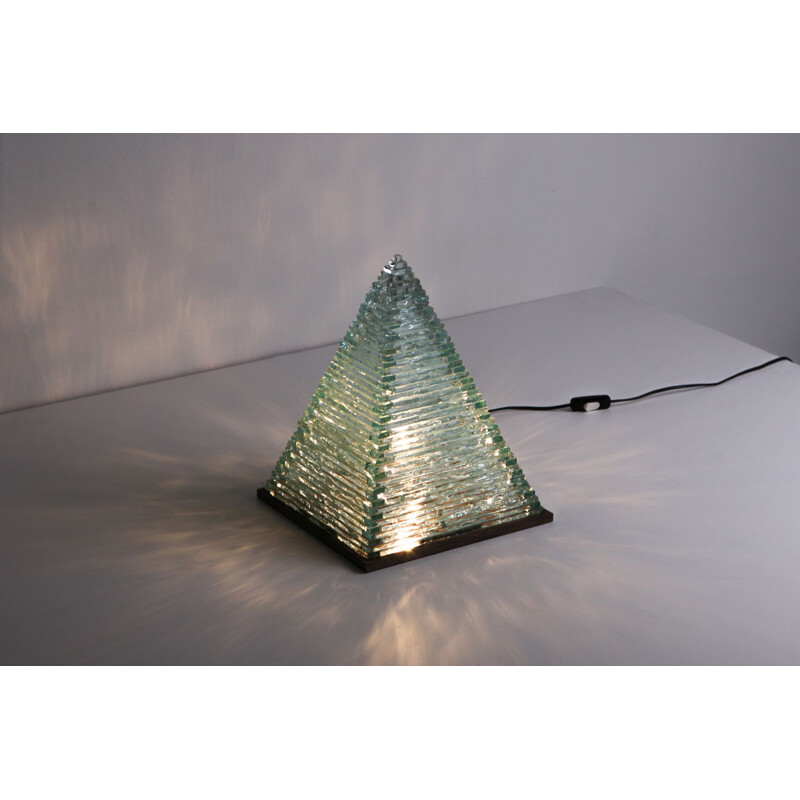 Vintage pair of pyramid glass lamps by Pia Manu 1970